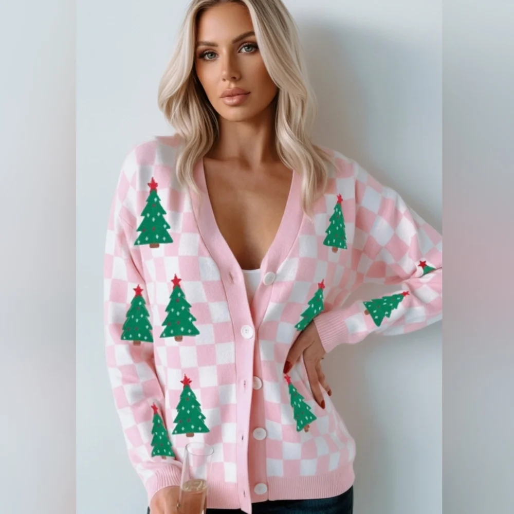 Merry Check Cardigan - Pink